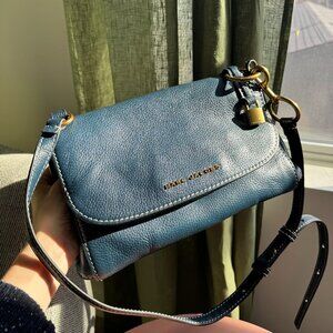 Marc Jacobs Navy Blue Pebbled Leather Shoulder Bag with Contrast Stitching